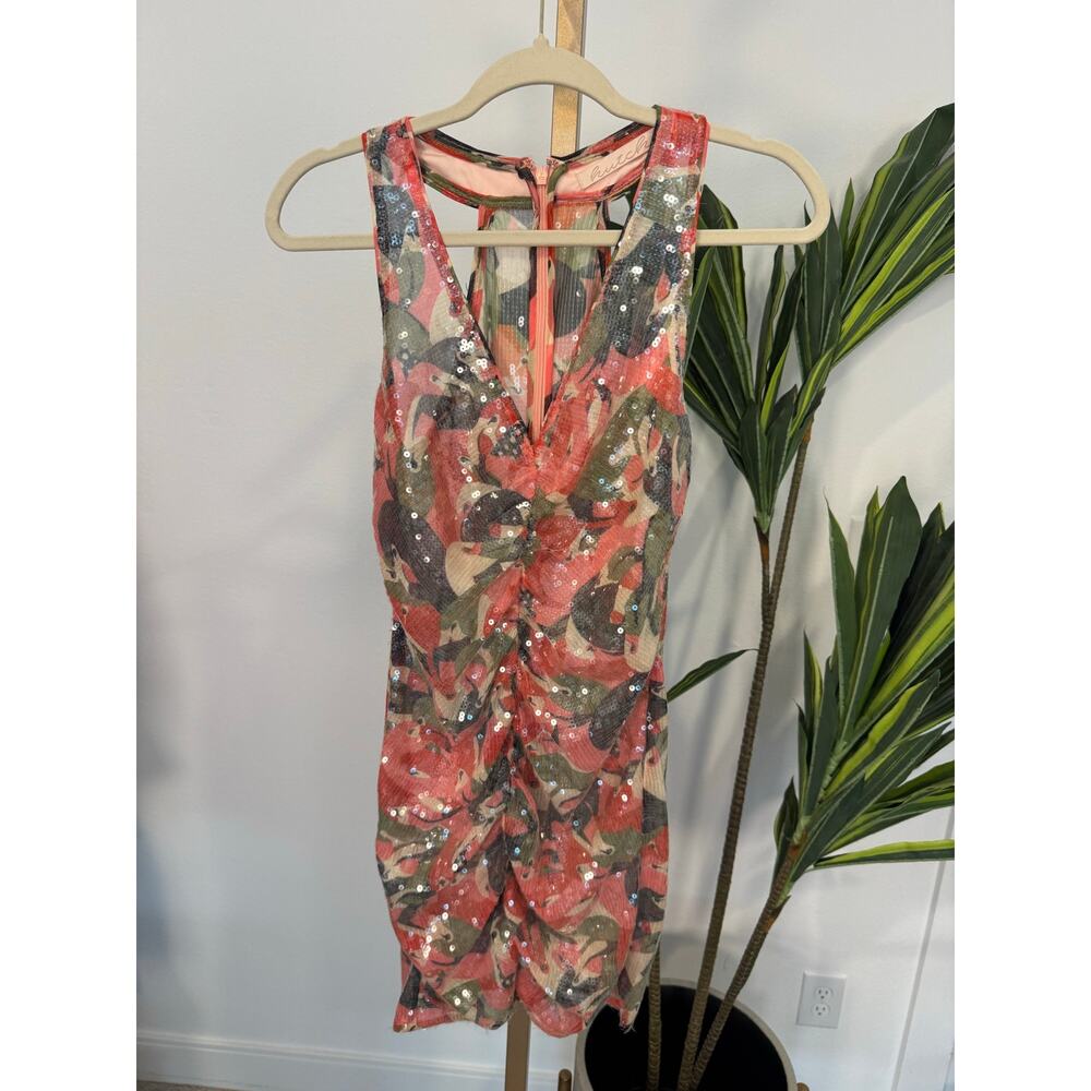 Hutch | Sequin Abstract Floral Ruched Mini Dress - Picture 4 of 13